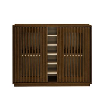 Trikiousd Mid Century Liquor Cabinet Coffee Bar Cabinet Hollowed-Out Doors Buffet Sideboard