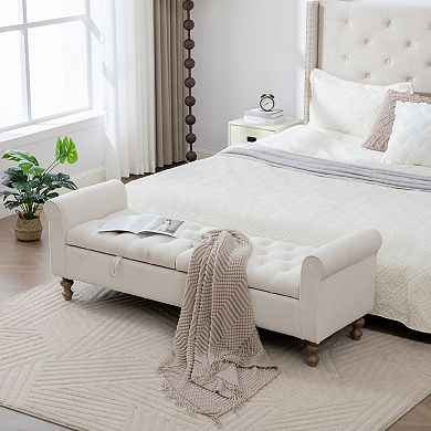 Trikiousd Double Lid Storage Bench Upholstered Foot Stool End of Bed Ottoman