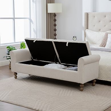 Trikiousd Double Lid Storage Bench Upholstered Foot Stool End of Bed Ottoman