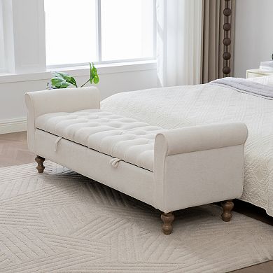 Trikiousd Double Lid Storage Bench Upholstered Foot Stool End of Bed Ottoman