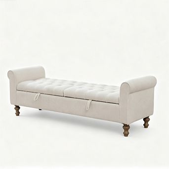 Trikiousd Double Lid Storage Bench Upholstered Foot Stool End of Bed Ottoman