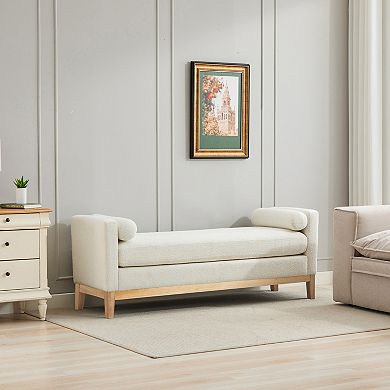 Trikiousd Wood Frame Bench End of Bed Bench Stool Ottoman for Living Room Entryway Hallway