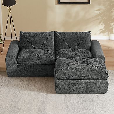 Trikiousd Chenille Modular Sectional Sofa Loveseat with Ottoman