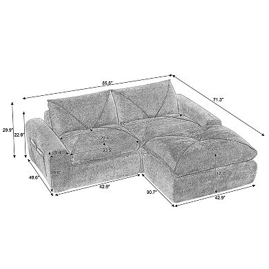 Trikiousd Chenille Modular Sectional Sofa Loveseat with Ottoman