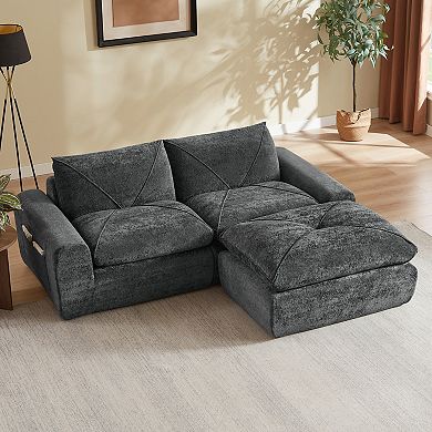 Trikiousd Chenille Modular Sectional Sofa Loveseat with Ottoman
