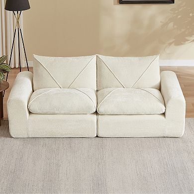 Trikiousd Living Room Chenille Loveseat Modular Sectional Sofa 2 Seat Leisure Couch
