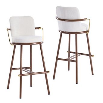 Trikiousd Upholstered Bar Stools Set of 2 with Metal Frame and Armrests