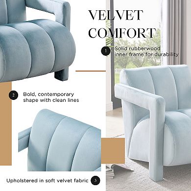 Trikiousd Contemporary Velvet Accent Armchair with Channel Tufted Design