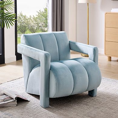 Trikiousd Contemporary Velvet Accent Armchair with Channel Tufted Design