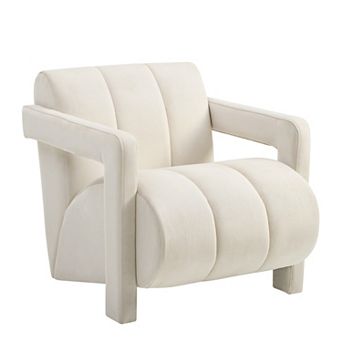 Trikiousd Contemporary Velvet Accent Armchair with Channel Tufted Design