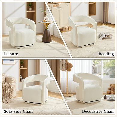 Trikiousd Chenille Swivel Accent Armchair Barrel Reading Chair with Curved Backrest