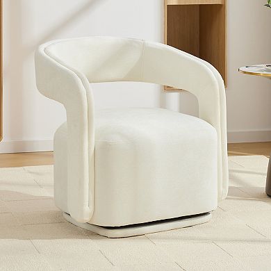 Trikiousd Chenille Swivel Accent Armchair Barrel Reading Chair with Curved Backrest