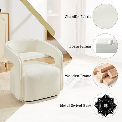 Trikiousd Chenille Swivel Accent Armchair Barrel Reading Chair with Curved Backrest