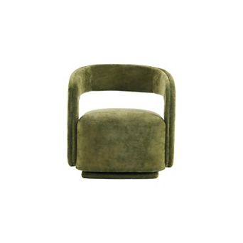 Trikiousd Chenille Swivel Accent Armchair Barrel Reading Chair with Curved Backrest