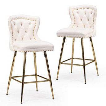 Trikiousd Velvet Bar Stools Set of 2 Wing Back Counter Height Chairs with Metal Legs