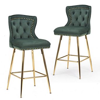 Trikiousd Velvet Bar Stools Set of 2 Wing Back Counter Height Chairs with Metal Legs
