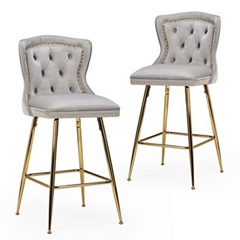 Trikiousd Velvet Bar Stools Set of 2 Wing Back Counter Height Chairs with Metal Legs