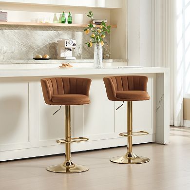 Trikiousd Adjustable Swivel Bar Stools Set of 2 Velvet Counter Height Chairs with Chrome Base