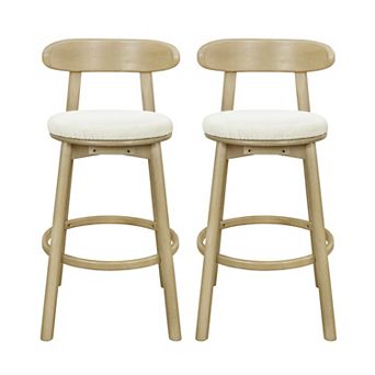 Trikiousd Round Cushion Bar Stools Solid Rubberwood Counter Height Chairs Set of 2