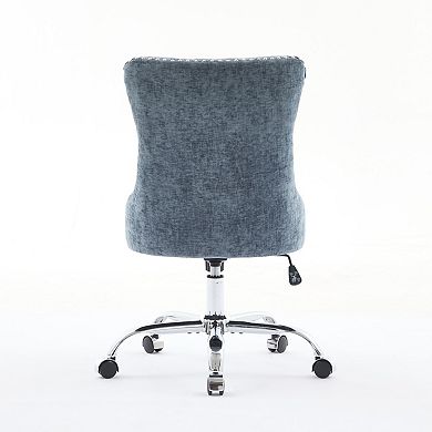 Trikiousd Chenille Tufted Swivel Office Chair with Adjustable Metal Base