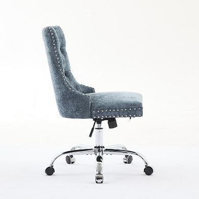Trikiousd Chenille Tufted Swivel Office Chair with Adjustable Metal Base