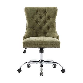 Trikiousd Chenille Tufted Swivel Office Chair with Adjustable Metal Base