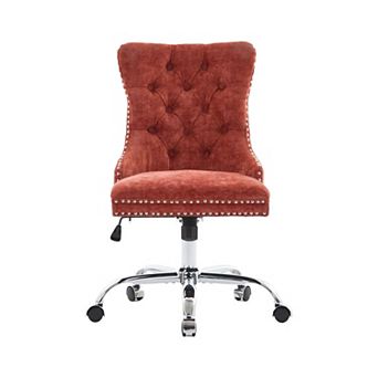 Trikiousd Chenille Tufted Swivel Office Chair with Adjustable Metal Base