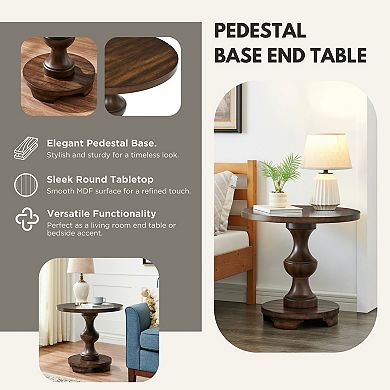Trikiousd Traditional Round Pedestal End Table with Sculptural Base