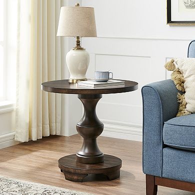Trikiousd Traditional Round Pedestal End Table with Sculptural Base