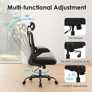 Trikiousd Ergonomic Office Chair with Headrest, Lumbar Support and Flip-Up Arms