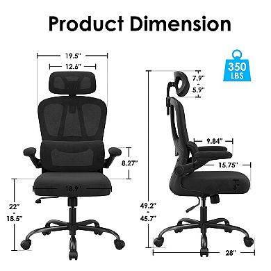 Trikiousd Ergonomic Office Chair with Headrest, Lumbar Support and Flip-Up Arms