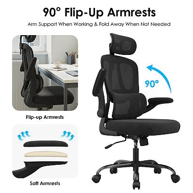 Trikiousd Ergonomic Office Chair with Headrest, Lumbar Support and Flip-Up Arms