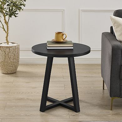 Trikiousd Modern Wood Round End Table with Solid Wood Legs