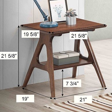Trikiousd Mid-Century Modern Wood End Table with Storage Shelf