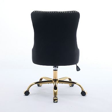 Trikiousd Velvet Tufted Swivel Office Chair with Adjustable Metal Base