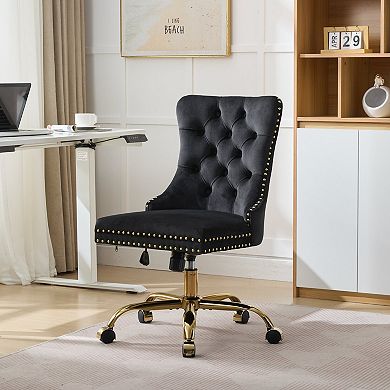 Trikiousd Velvet Tufted Swivel Office Chair with Adjustable Metal Base