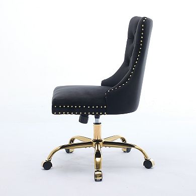 Trikiousd Velvet Tufted Swivel Office Chair with Adjustable Metal Base