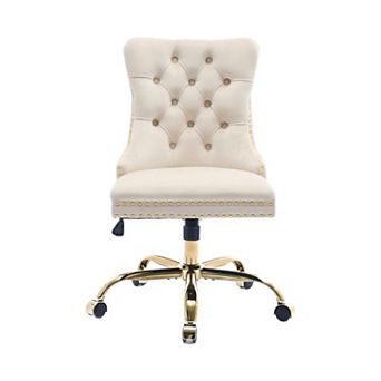 Trikiousd Velvet Tufted Swivel Office Chair with Adjustable Metal Base
