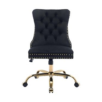 Trikiousd Velvet Tufted Swivel Office Chair with Adjustable Metal Base