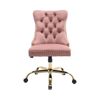 Trikiousd Velvet Tufted Swivel Office Chair with Adjustable Metal Base