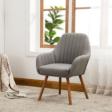 Trikiousd Contemporary Barrel Accent Chair Upholstered Fabric Wood Legs