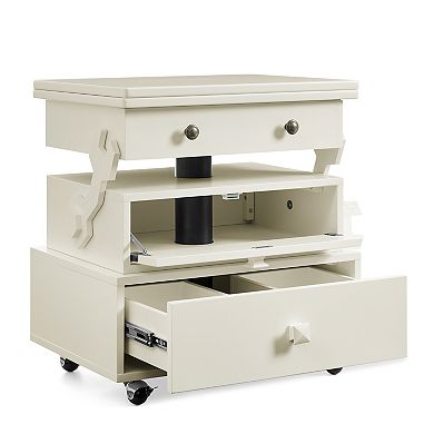 Trikiousd Adjustable Height Rolling End Table with Charging Station and Storage Drawers