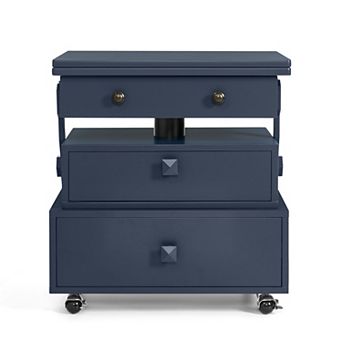Trikiousd Adjustable Height Rolling End Table with Charging Station and Storage Drawers