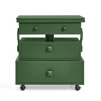 Trikiousd Adjustable Height Rolling End Table with Charging Station and Storage Drawers