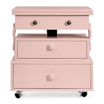 Trikiousd Adjustable Height Rolling End Table with Charging Station and Storage Drawers