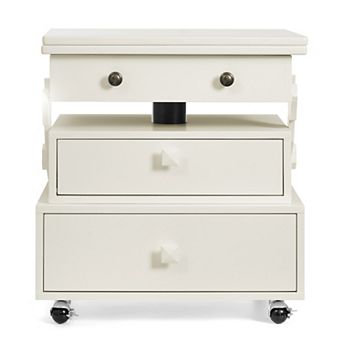 Trikiousd Adjustable Height Rolling End Table with Charging Station and Storage Drawers