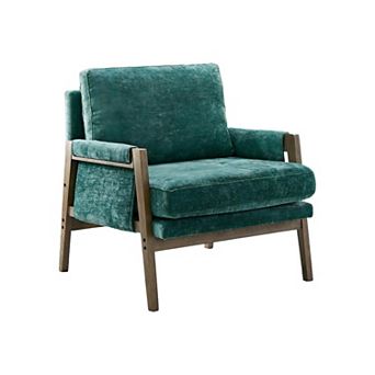Trikiousd Mid-Century Modern Velvet Accent Armchair Upholstered Lounge Chair with Rubberwood Frame