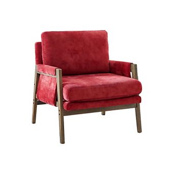Trikiousd Mid-Century Modern Velvet Accent Armchair Upholstered Lounge Chair with Rubberwood Frame