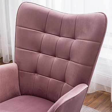 Trikiousd Velvet Tufted Accent Chair with Ottoman Mid-Century Wingback Lounge Chair Set