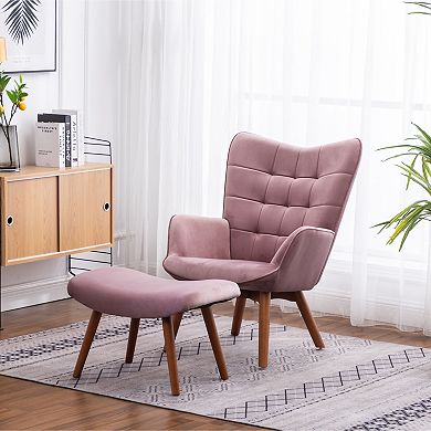 Trikiousd Velvet Tufted Accent Chair with Ottoman Mid-Century Wingback Lounge Chair Set